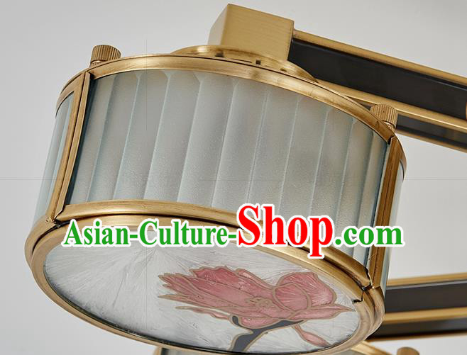 Chinese Traditional Printing Brass Ceiling Lamp Handmade Classical Enamel Lanterns