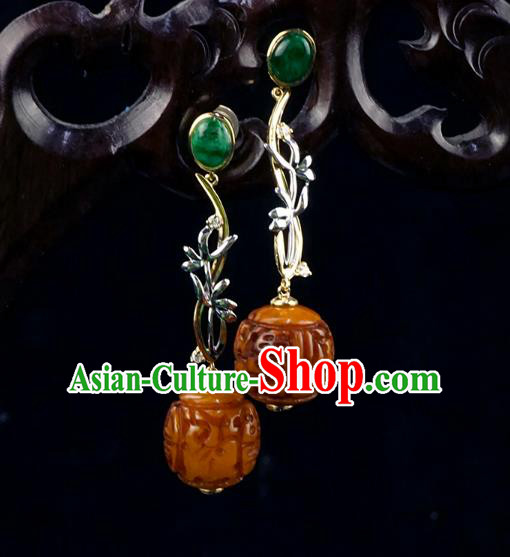 Top Grade Chinese Traditional Classical Argent Orchid Earrings Handmade Beeswax Ear Jewelry Accessories