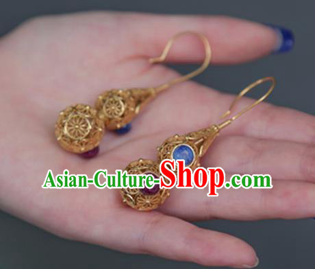 Top Grade Chinese Classical Golden Gourd Earrings Traditional Handmade Gems Ear Jewelry Miing Dynasty Accessories