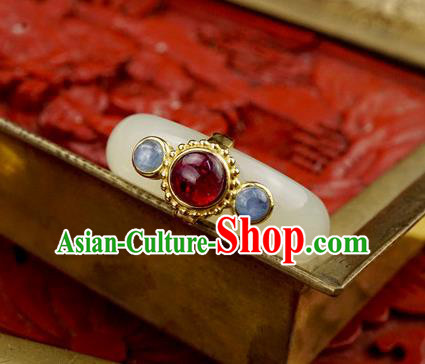 Chinese Traditional White Jade Ring Ancient Wedding Gems Jewelry Accessories