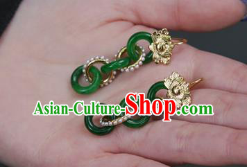 Top Grade Chinese Classical Jade Rings Earrings Traditional Handmade Pearls Ear Jewelry Ming Dynasty Accessories