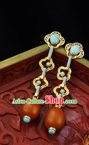 Top Grade Chinese Qing Dynasty Beeswax Accessories Classical Court Earrings Traditional Handmade Ear Jewelry