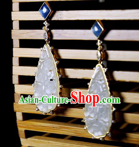Top Grade Chinese Jade Accessories Classical Court Earrings Traditional Handmade Ear Jewelry