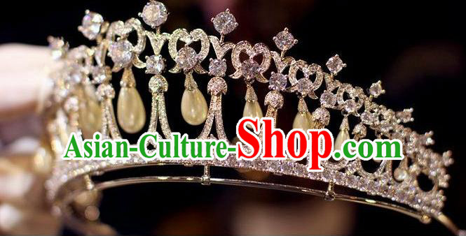 Handmade European Princess Headwear Baroque Bride Wedding Pearls Royal Crown Crystal Jewelry Accessories