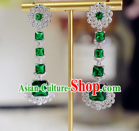 Top Grade Baroque Bride Green Crystal Ear Jewelry European Zircon Accessories Earrings