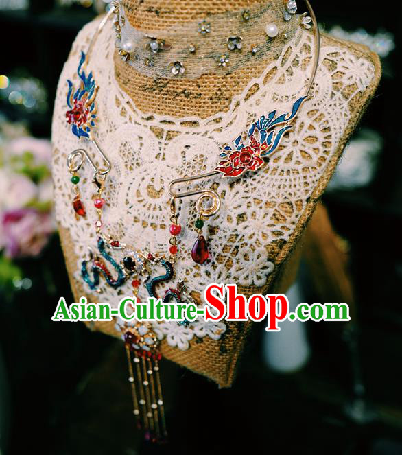 Chinese Traditional Bride Cloisonne Necklace Ancient Wedding Jewelry Accessories Tassel Necklet
