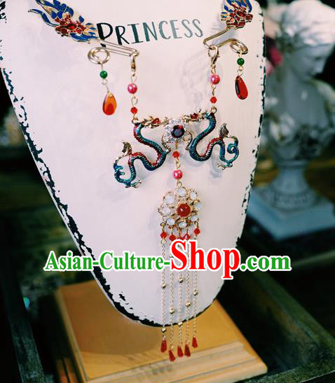 Chinese Traditional Bride Cloisonne Necklace Ancient Wedding Jewelry Accessories Tassel Necklet