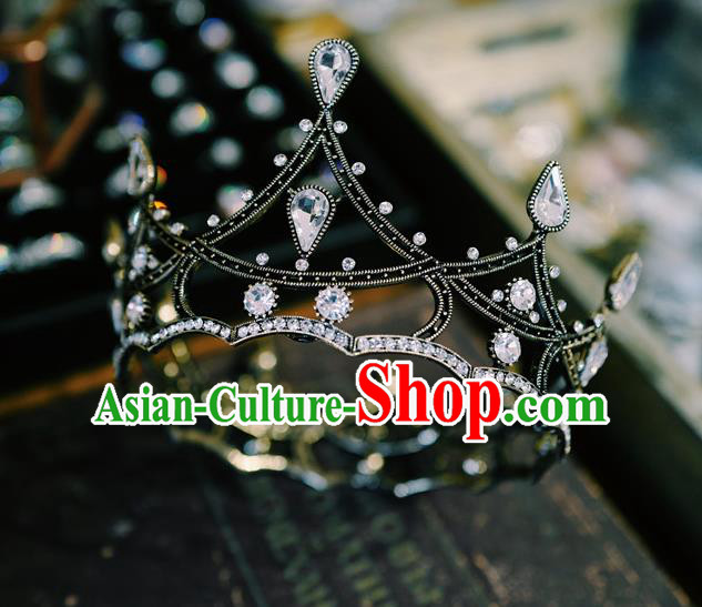 Baroque Bride Black Round Royal Crown European Princess Jewelry Wedding Hair Accessories