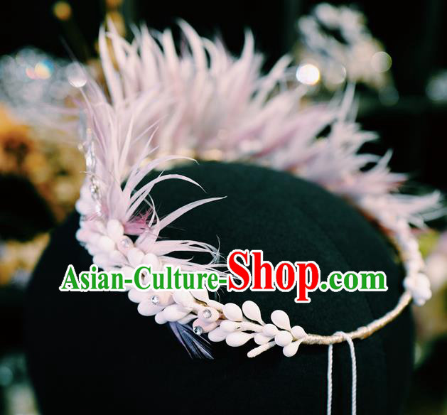 Top Bride Pink Feather Headwear European Wedding Jewelry Accessories Princess Royal Crown