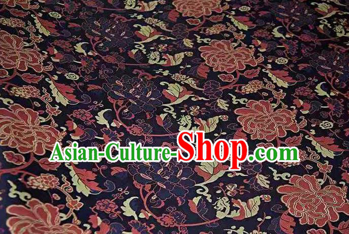 Chinese Classical Peony Pattern Design Purple Song Brocade Fabric Asian Traditional Silk Material