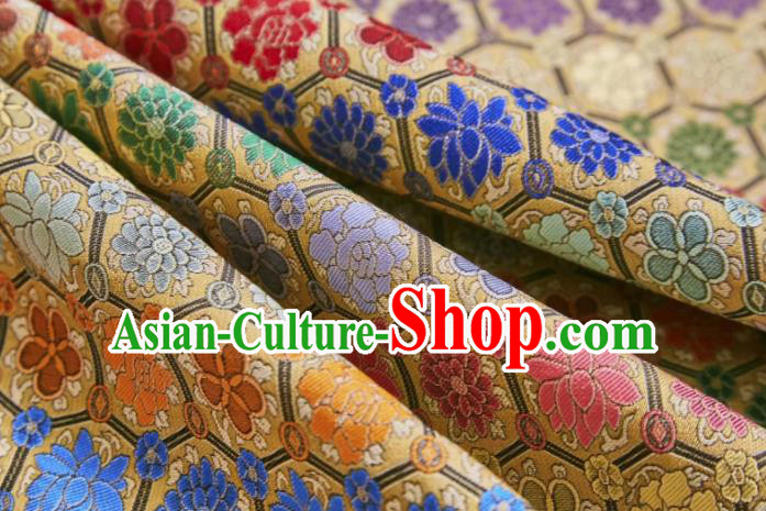 Chinese Classical Peony Lotus Pattern Design Yellow Song Brocade Fabric Asian Traditional Silk Material