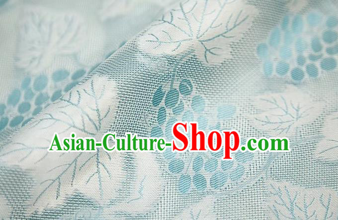 Chinese Classical Grape Leaf Pattern Design Light Blue Mulberry Silk Fabric Asian Traditional Cheongsam Silk Material