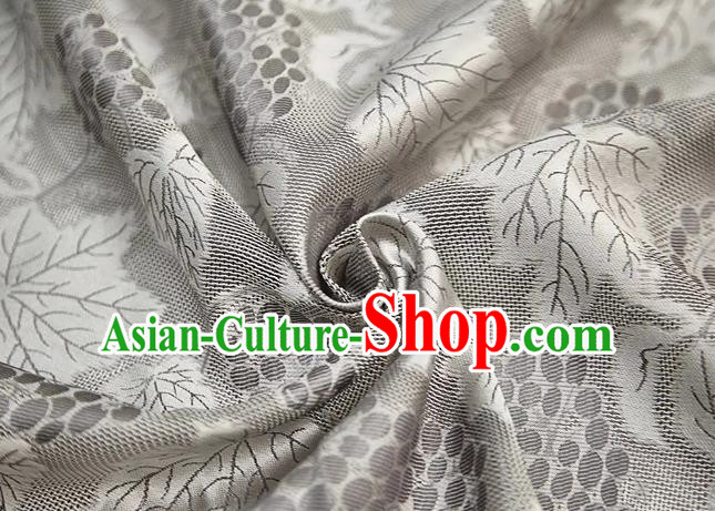 Chinese Classical Grape Leaf Pattern Design Light Grey Mulberry Silk Fabric Asian Traditional Cheongsam Silk Material