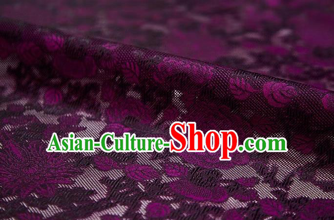 Chinese Classical Jacquard Peony Pattern Design Purple Mulberry Silk Fabric Asian Traditional Cheongsam Silk Material