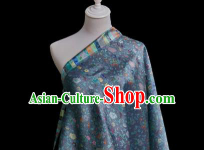 Chinese Classical Lotus Pattern Design Blue Su Brocade Fabric Asian Traditional Silk Material