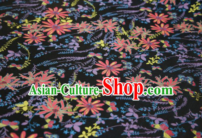 Chinese Classical Sunflowers Pattern Design Black Song Brocade Fabric Asian Traditional Silk Material