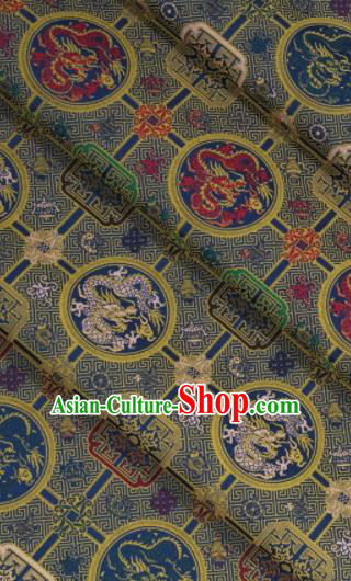 Chinese Classical Dragons Pattern Design Deep Blue Song Brocade Fabric Asian Traditional Silk Material