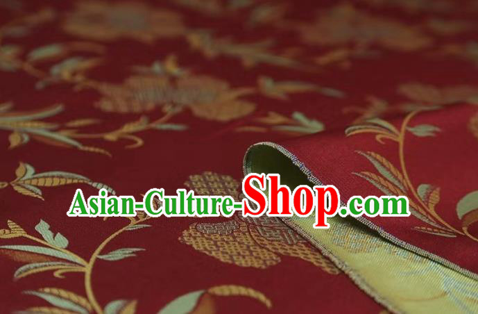 Chinese Classical Flowers Pattern Design Purplish Red Song Brocade Fabric Asian Traditional Silk Material