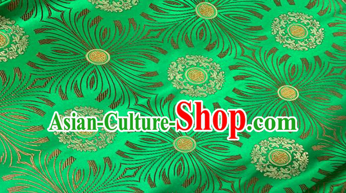 Chinese Classical Sunflowers Pattern Design Green Brocade Fabric Asian Traditional Satin Tang Suit Silk Material