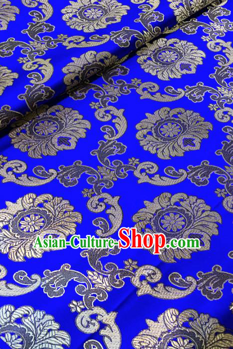 Chinese Classical Buddhism Lotus Pattern Design Royalblue Brocade Fabric Asian Traditional Satin Tang Suit Silk Material