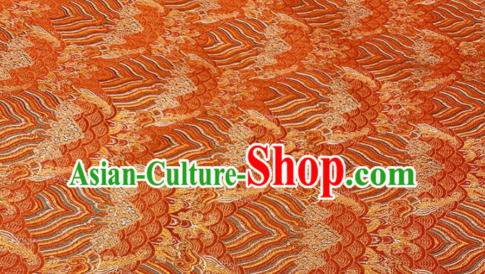 Chinese Classical Sea Wave Pattern Design Orange Brocade Fabric Asian Traditional Satin Tang Suit Silk Material