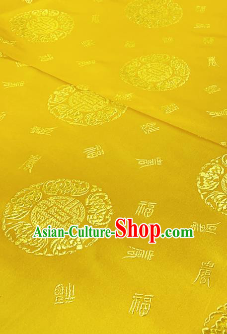 Chinese Classical Bats Pattern Design Golden Brocade Fabric Asian Traditional Satin Tang Suit Silk Material
