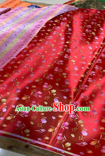 Chinese Classical Tulip Pattern Design Red Brocade Fabric Asian Traditional Satin Tang Suit Silk Material