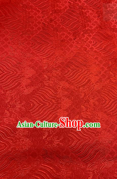 Chinese Classical Sea Wave Pattern Design Red Brocade Fabric Asian Traditional Satin Tang Suit Silk Material