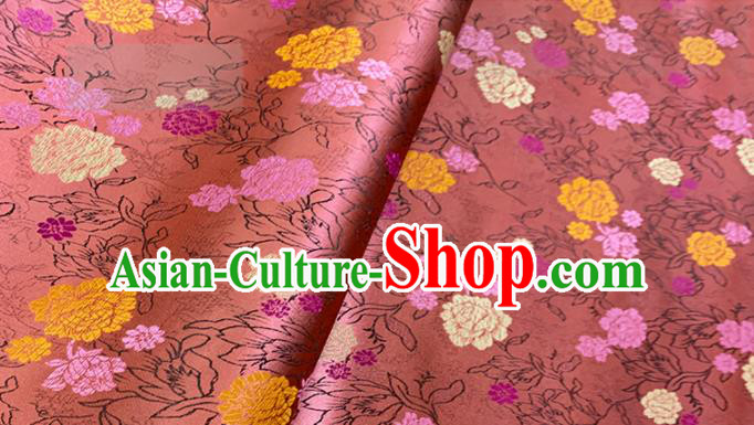 Chinese Classical Peony Pattern Design Deep Pink Brocade Fabric Asian Traditional Satin Tang Suit Silk Material