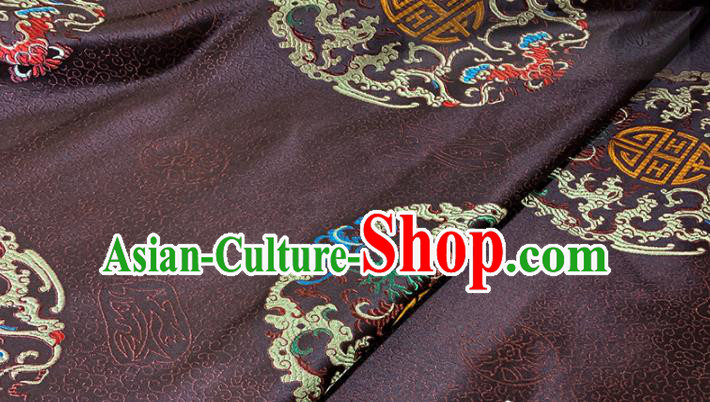 Chinese Classical Lucky Bats Pattern Design Brown Brocade Fabric Asian Traditional Satin Tang Suit Silk Material