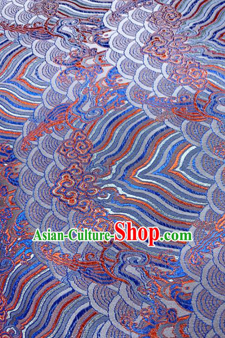 Chinese Classical Sea Wave Pattern Design Blue Brocade Fabric Asian Traditional Satin Tang Suit Silk Material
