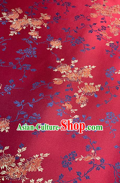 Chinese Classical Chrysanthemum Pattern Design Wine Red Brocade Fabric Asian Traditional Satin Tang Suit Silk Material