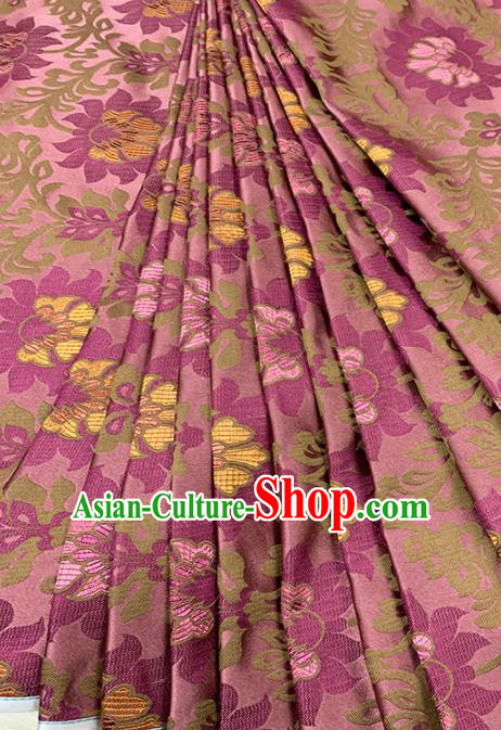 Chinese Classical Lotus Pattern Design Cameo Brown Brocade Fabric Asian Traditional Satin Tang Suit Silk Material