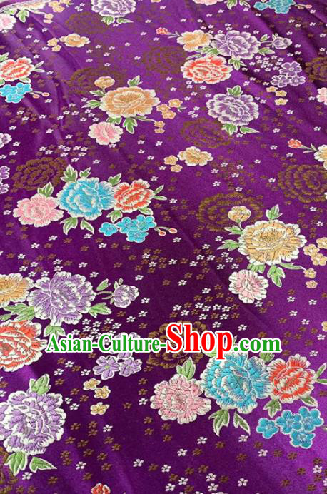 Chinese Classical Peony Plum Pattern Design Purple Brocade Fabric Asian Traditional Satin Tang Suit Silk Material