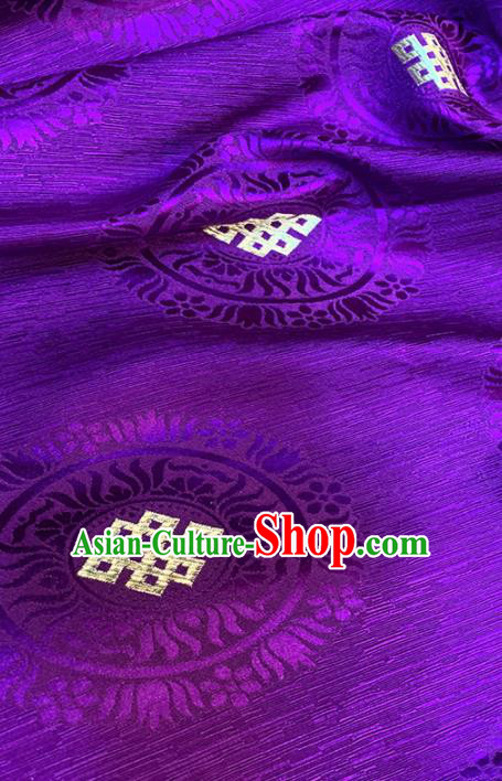 Chinese Classical Lucky Knots Pattern Design Purple Brocade Fabric Asian Traditional Satin Tang Suit Silk Material