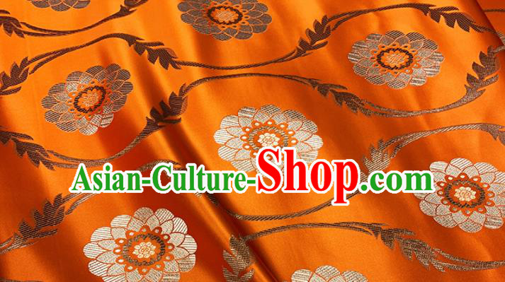 Chinese Classical Lotus Pattern Design Orange Brocade Fabric Asian Traditional Satin Tang Suit Silk Material