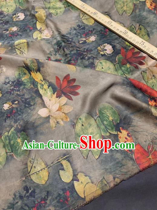 Chinese Classical Lotus Pattern Design Grey Gambiered Guangdong Gauze Fabric Asian Traditional Cheongsam Silk Material