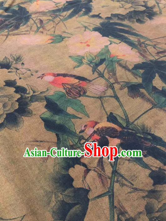 Chinese Classical Begonia Pattern Design Yellow Gambiered Guangdong Gauze Fabric Asian Traditional Cheongsam Silk Material