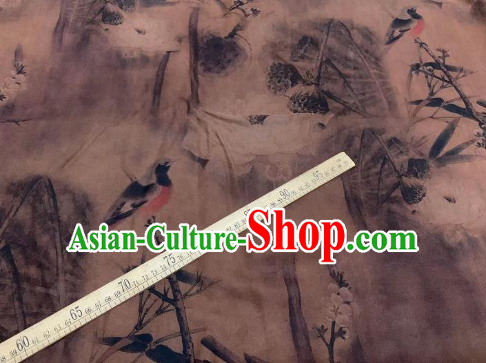 Chinese Classical Lotus Seedpod Pattern Design Brown Gambiered Guangdong Gauze Fabric Asian Traditional Cheongsam Silk Material