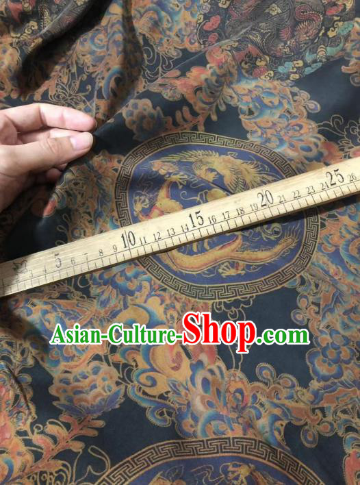 Chinese Classical Dragon Phoenix Pattern Design Navy Gambiered Guangdong Gauze Fabric Asian Traditional Cheongsam Silk Material