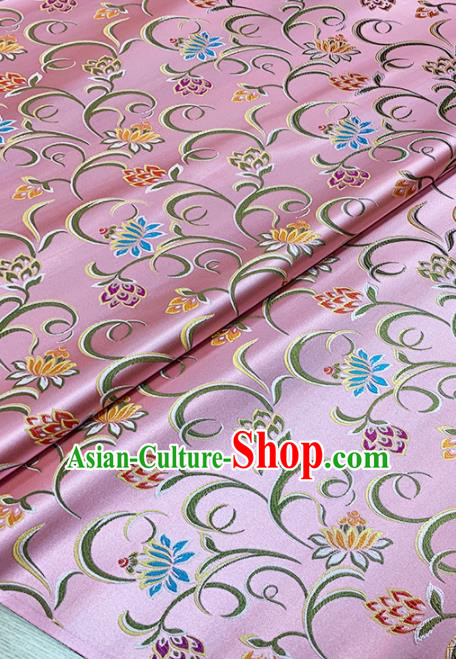 Chinese Classical Twine Lotus Pattern Design Pink Brocade Fabric Asian Traditional Satin Tang Suit Silk Material