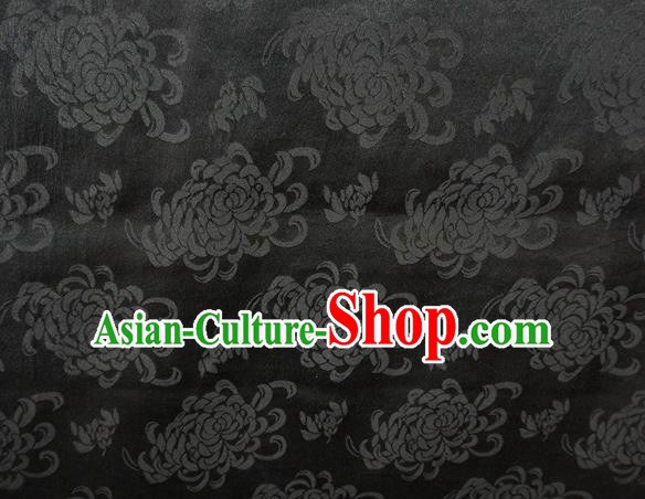 Chinese Classical Chrysanthemum Pattern Design Black Gambiered Guangdong Gauze Fabric Asian Traditional Cheongsam Silk Material