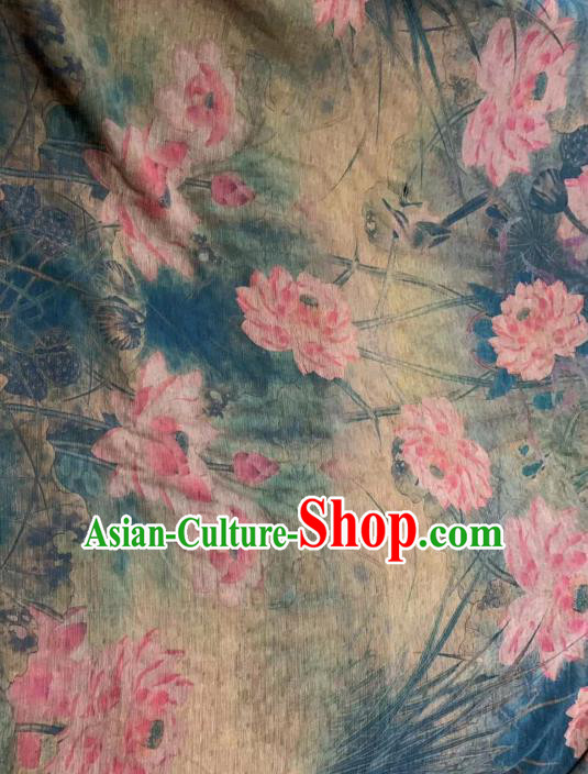 Chinese Classical Lotus Pattern Design Ginger Gambiered Guangdong Gauze Fabric Asian Traditional Cheongsam Silk Material