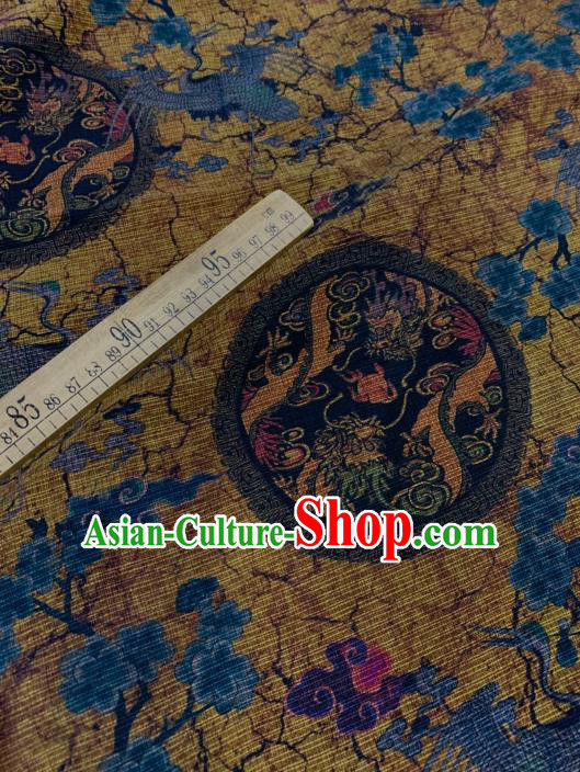 Chinese Classical Plum Dragon Pattern Design Ginger Gambiered Guangdong Gauze Fabric Asian Traditional Cheongsam Silk Material