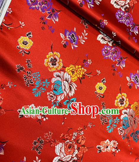 Chinese Classical Twine Tulip Pattern Design Red Brocade Fabric Asian Traditional Satin Tang Suit Silk Material