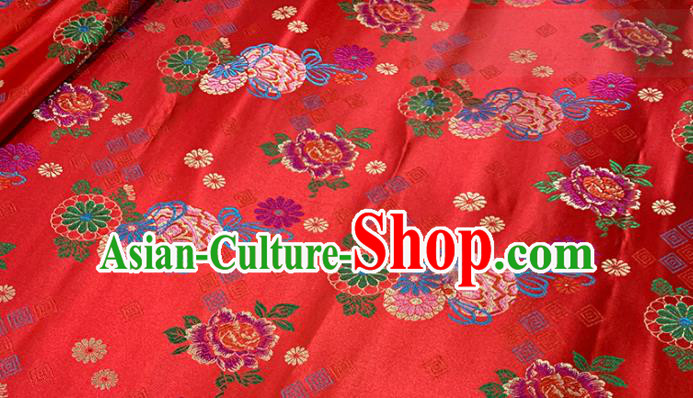 Chinese Classical Peony Daisy Pattern Design Red Brocade Fabric Asian Traditional Satin Tang Suit Silk Material
