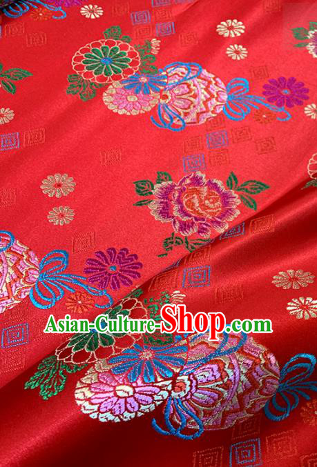 Chinese Classical Peony Daisy Pattern Design Red Brocade Fabric Asian Traditional Satin Tang Suit Silk Material