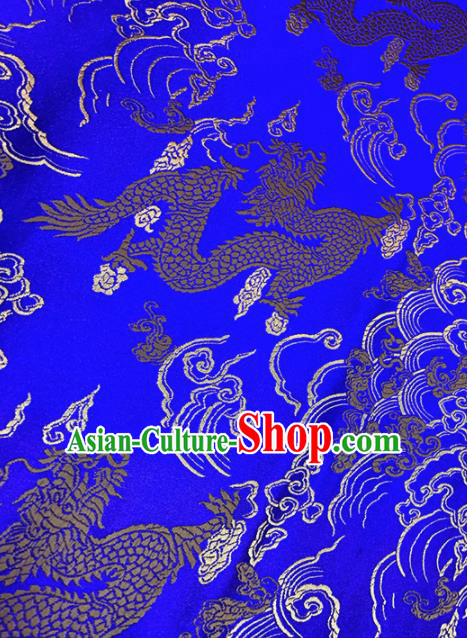 Chinese Classical Cloud Dragon Pattern Design Royalblue Brocade Fabric Asian Traditional Satin Tang Suit Silk Material
