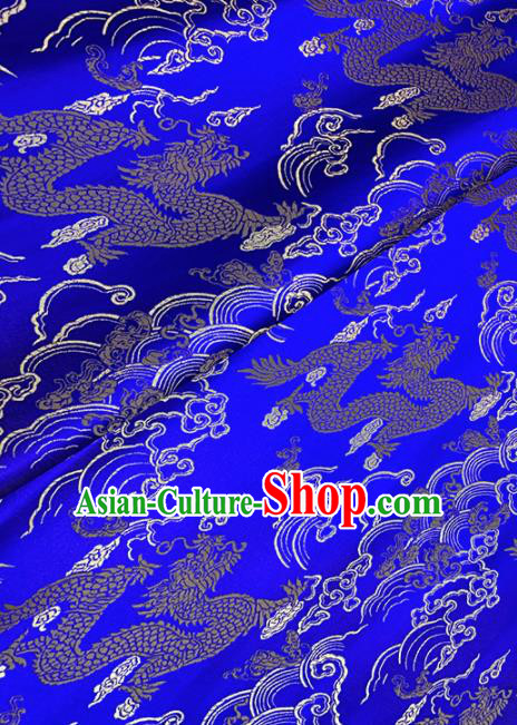 Chinese Classical Cloud Dragon Pattern Design Royalblue Brocade Fabric Asian Traditional Satin Tang Suit Silk Material