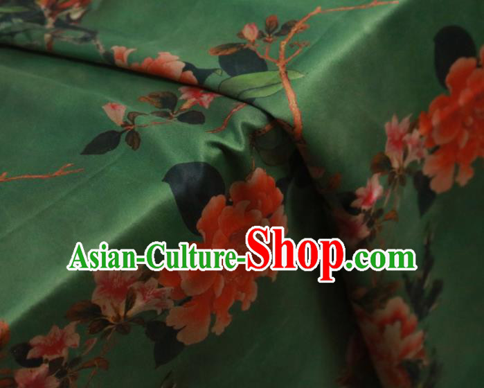 Chinese Classical Peony Pattern Design Green Gambiered Guangdong Gauze Fabric Asian Traditional Cheongsam Silk Material